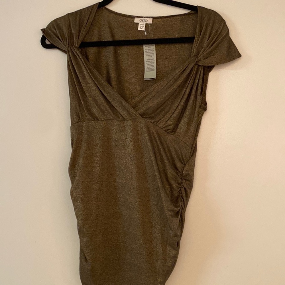 NWT Cache Metallic Cap Sleeve Shirred Top Medium